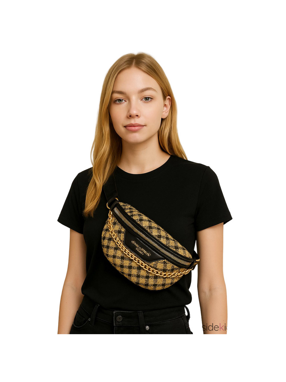 Cahres & Heka  Designer Crossbody Houndstooth Print Canvas Bag